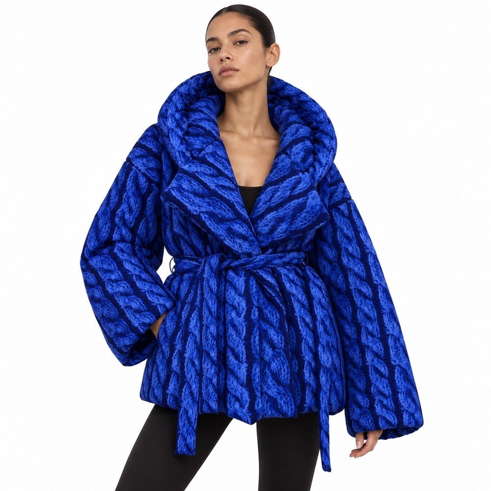 Norma Kamali Hooded Sleeping Bag Coat Women XS/S Cobalt Cable Puffer Jacket NWT
